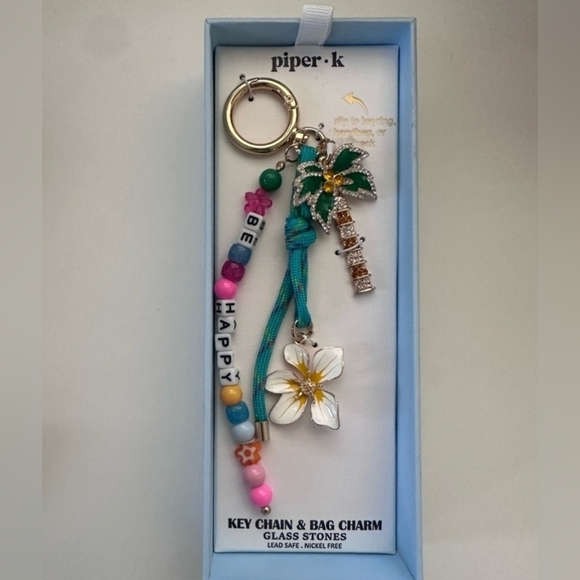🌴 🔹️Piper K🔹️ Hawaii Flower "BE HAPPY" Glass stones Key Chain & Bag Charm - Picture 3 of 5